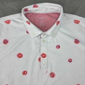 JOHNNIE O Mens Polo Size XL White Orange Citrus Print Golf Shirt‎ Button Down